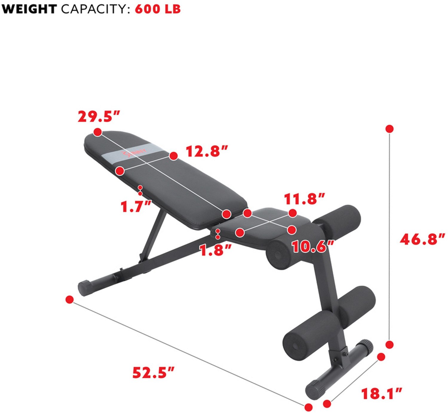 Sunny Health Fitness Incline Decline Weight Bench Academy