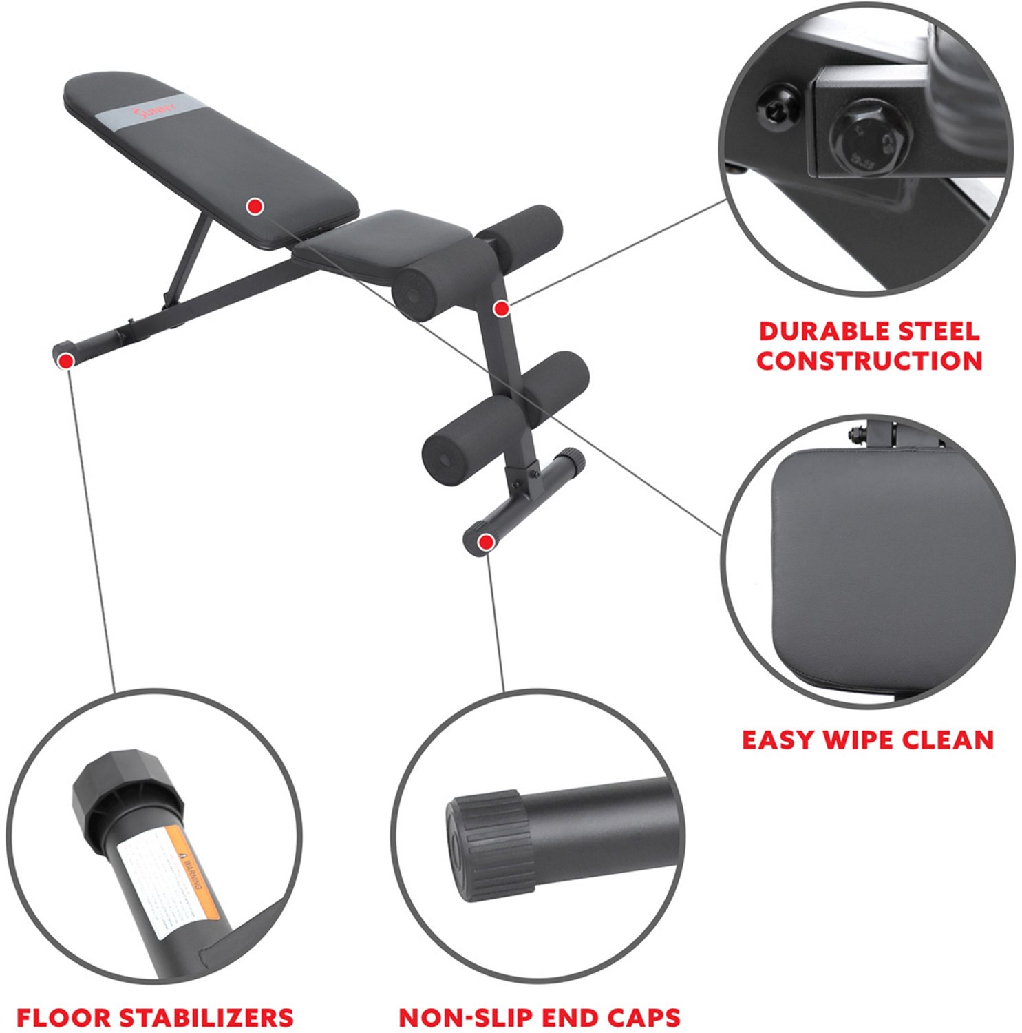 Sunny Health Fitness Incline Decline Weight Bench Academy