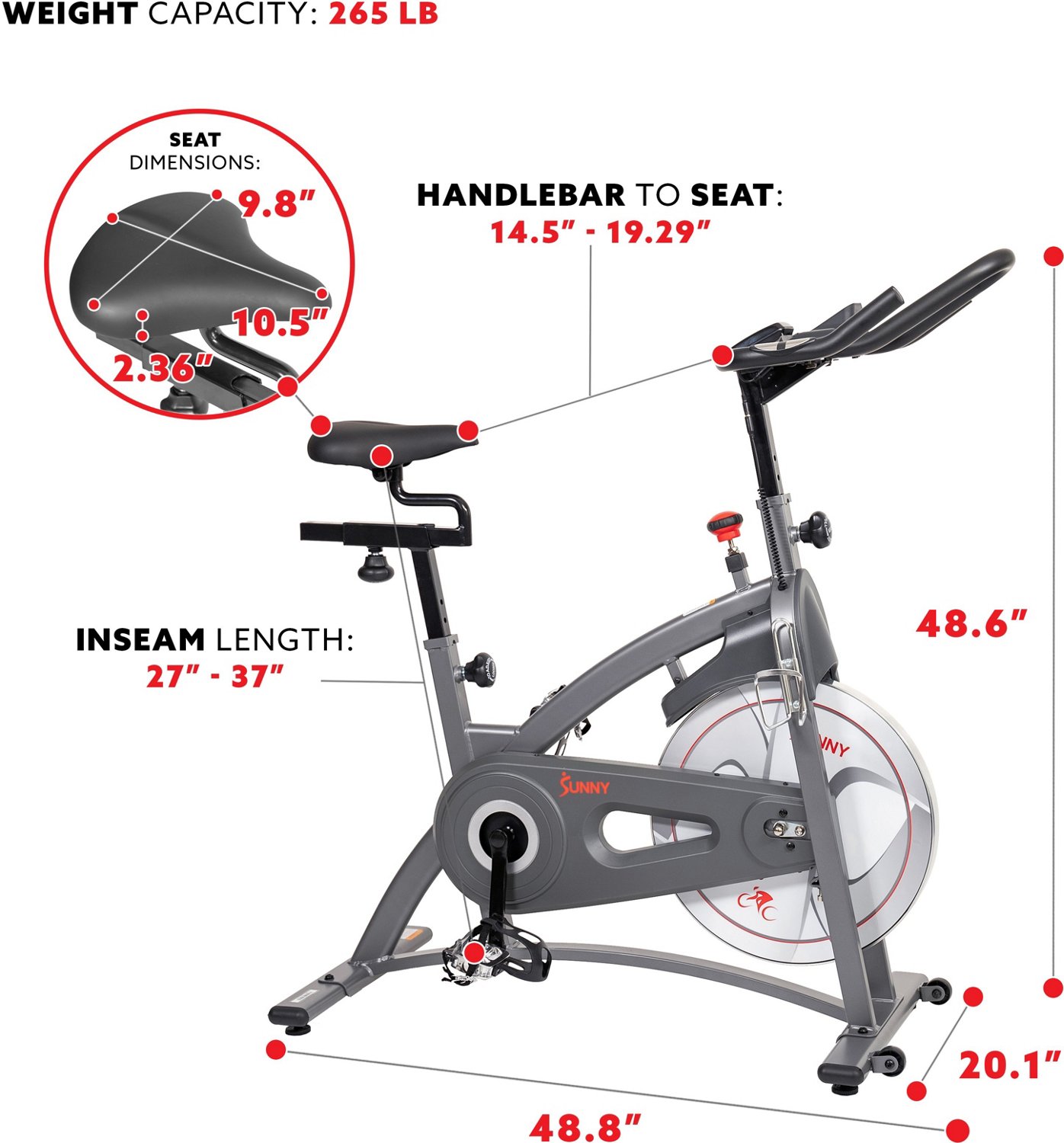 Sunny Health & Fitness Endurance Magnetic Belt Drive Indoor Cycling Bike                                                         - view number 7