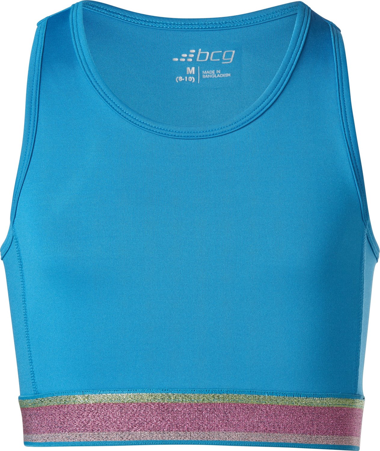BCG Girls’ Long ZigZag Glitter Stripe Sports Bra