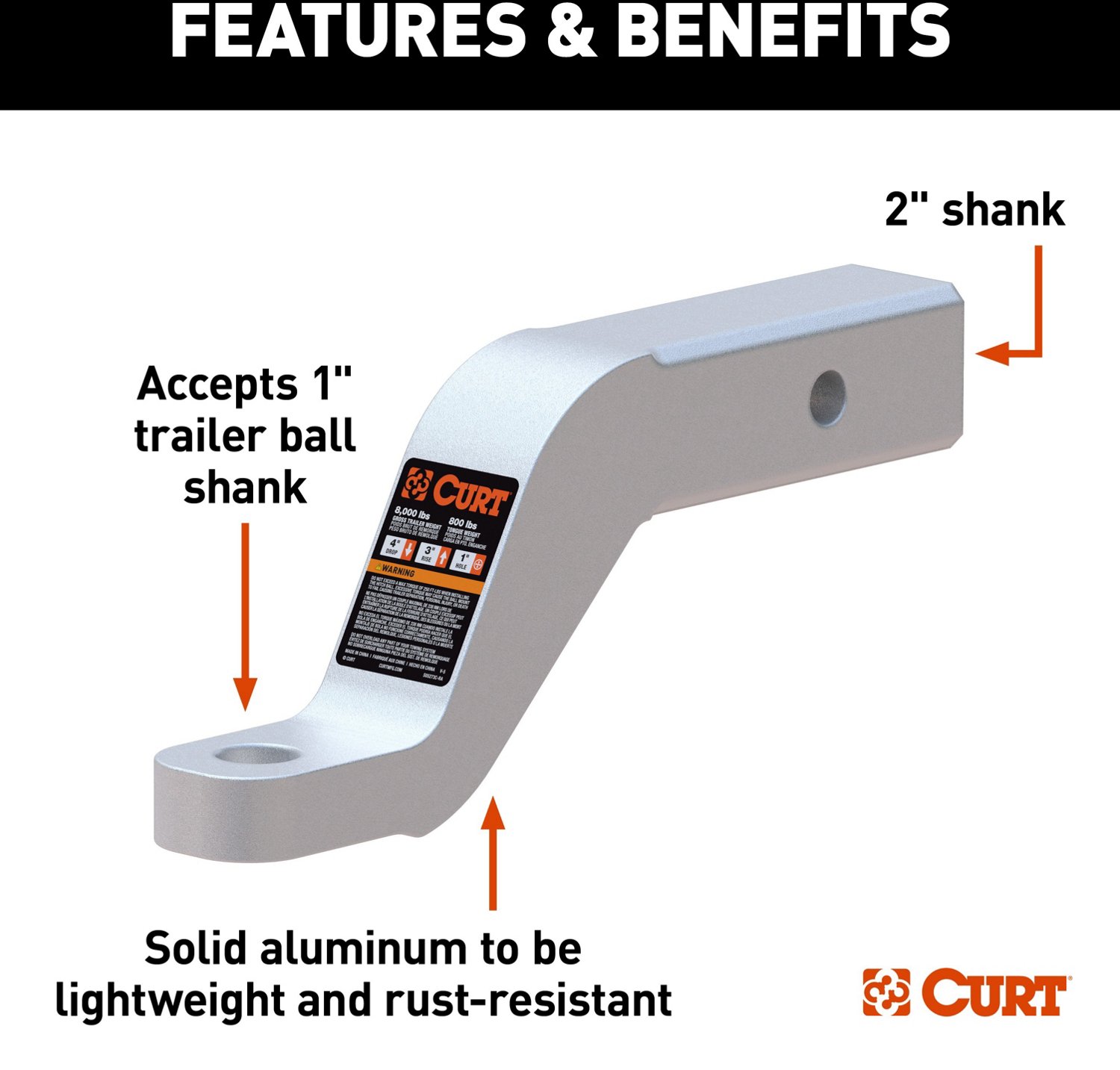 CURT 45361 Aluminum Ball Mount  - view number 3