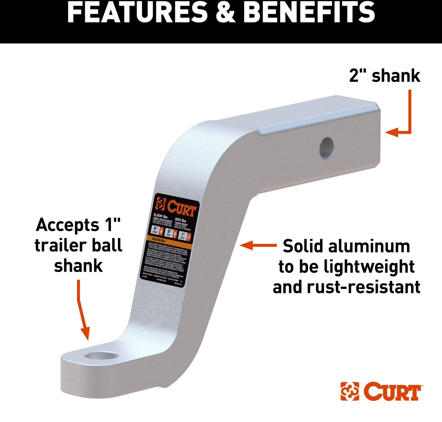 CURT 45362 Aluminum Ball Mount  - view number 3