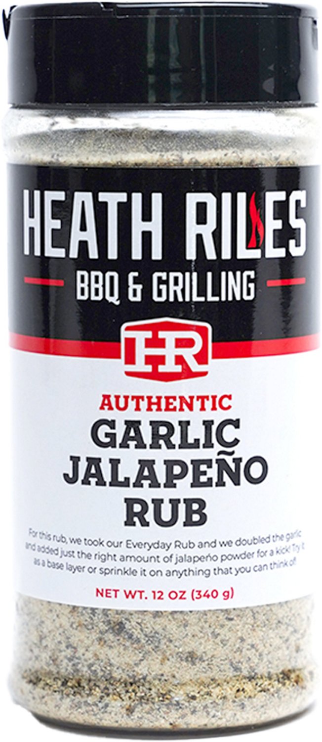 Heath Riles BBQ Garlic Jalapeño Rub Seasoning, Champion Pitmaster Recipe,  Shaker Spice Mix, 12 oz.