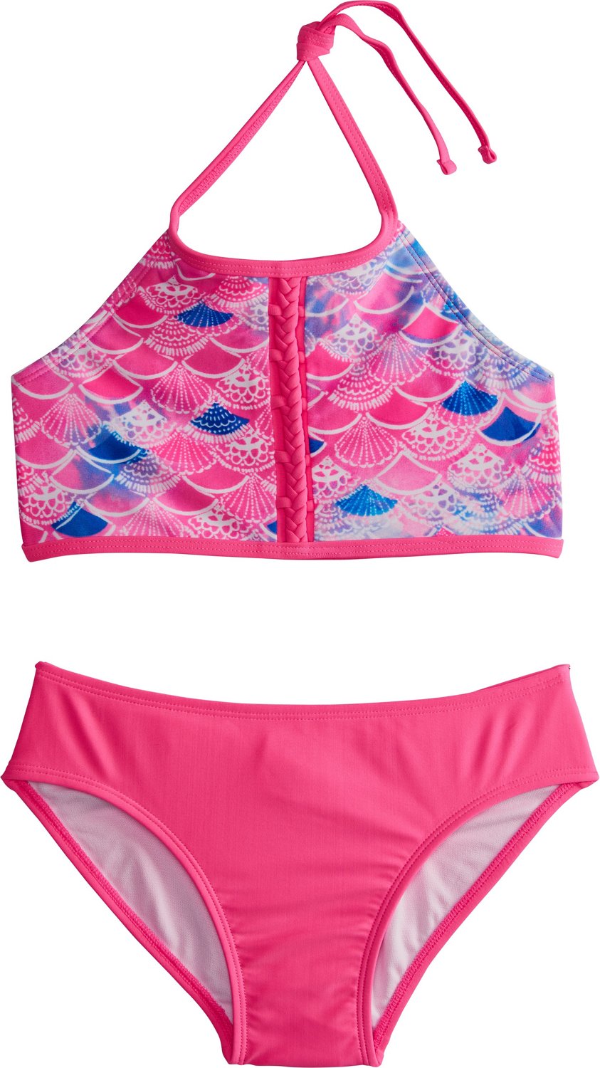O’Rageous Girls’ Luminous Scales Braided Front 2Piece Bikini Academy