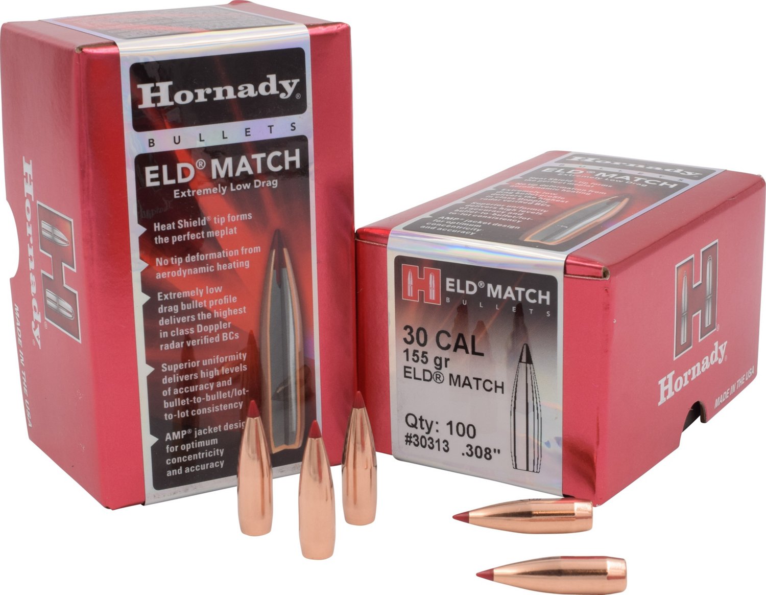 Hornady ELD Match 30 Cal .308 155-Grain Reloading Bullets - 100 Rounds ...