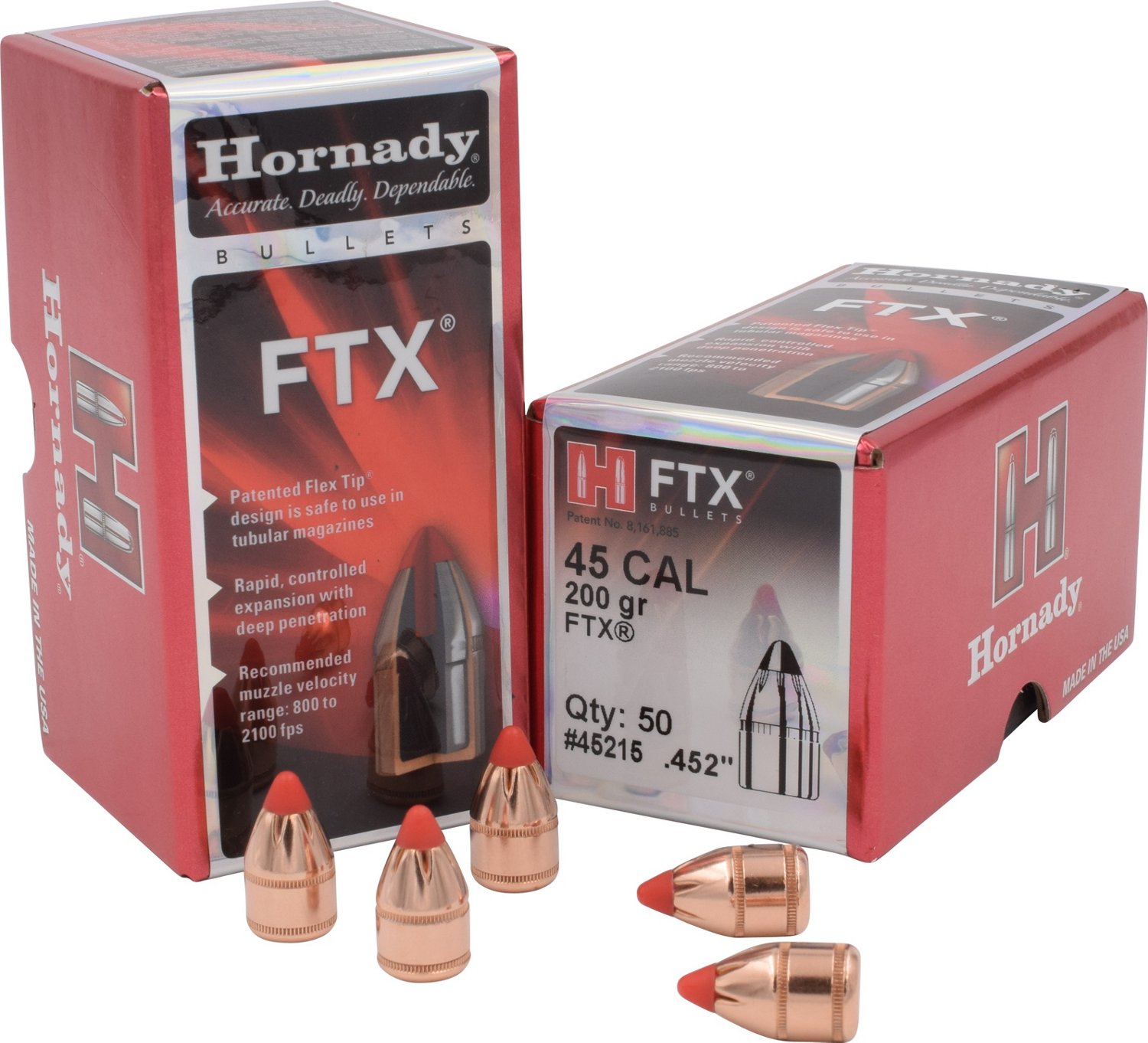 Hornady FTX Handgun 45 Cal .452 200-Grain Rifle Reloading Bullets - 50  Rounds