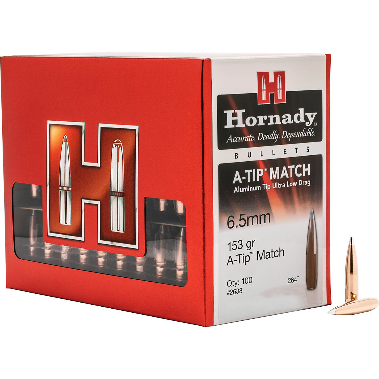 Hornady A-Tip Match 6.5 Creedmoor .264 153-Grain Reloading Bullets - 100 Rounds                                                  - view number 1