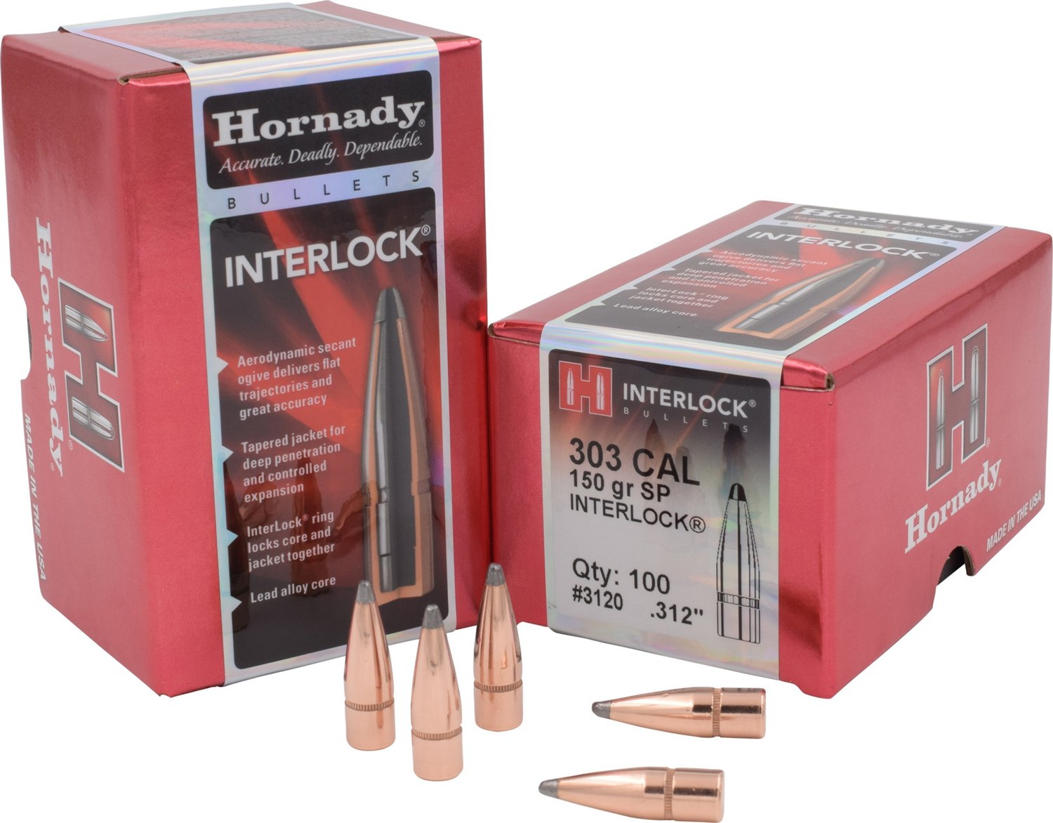 Hornady InterLock 303 Cal .312 150-Grain Reloading Bullets - 100 Rounds ...