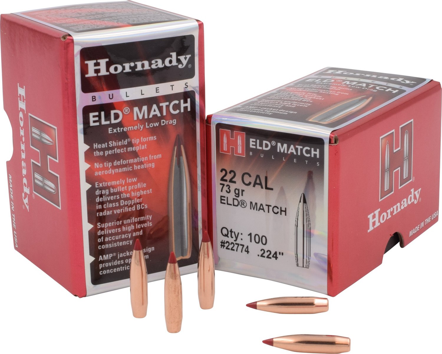 Hornady ELD Match .22 cal .224 73-Grain Reloading Bullets - 100 Rounds ...