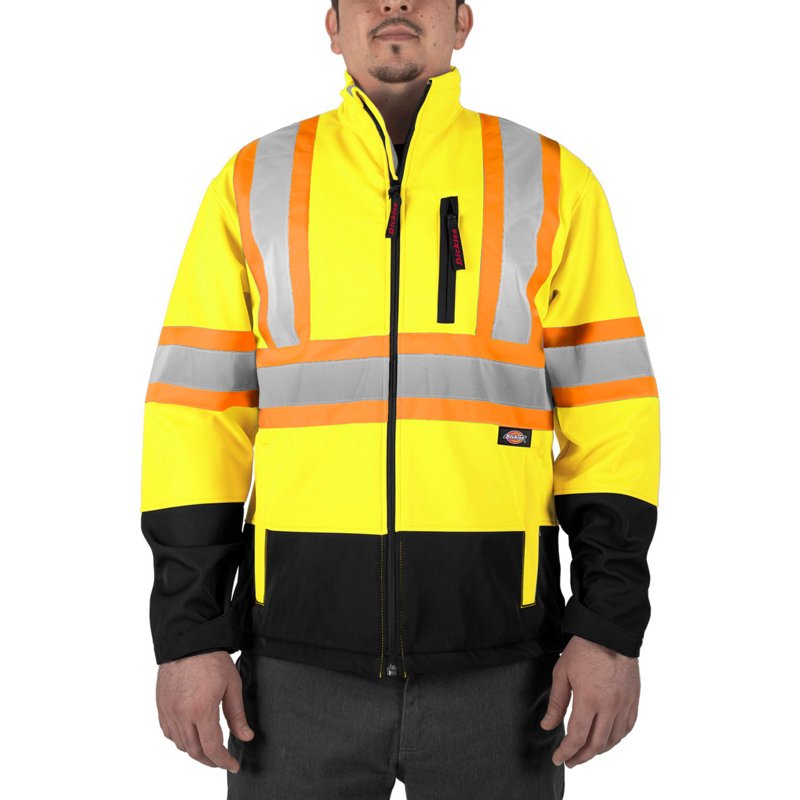 Dickies Men's Workwear Hi-Vis Softshell Jacket Yellow, Medium - Men's Work Jackets at Academy Sports product image