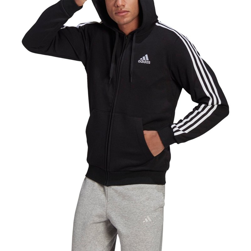 adidas Men's Essentials Fleece 3-Stripes Full Zip Hoodie Black, Large - Men's Athletic Fleece at Academy Sports product image