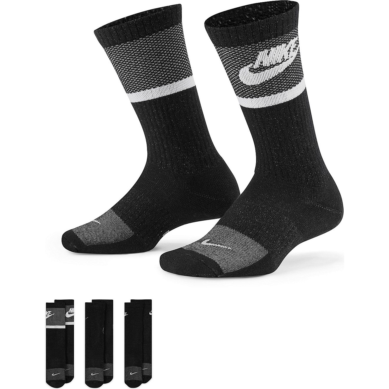 Nike Youth Everyday Cushioned Stripe Logo Crew Socks 3-Pack                                                                      - view number 1