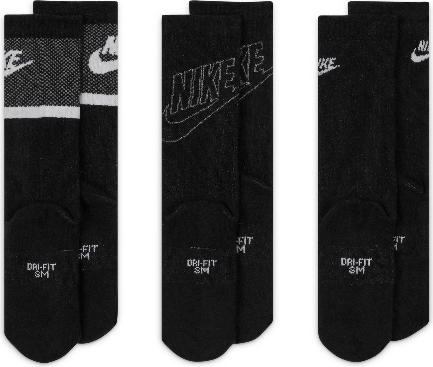 Nike Youth Everyday Cushioned Stripe Logo Crew Socks 3-Pack | Academy