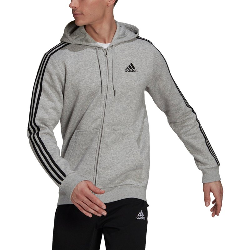 adidas Men's Essentials Fleece 3-Stripes Full Zip Hoodie Gray, X-Large - Men's Athletic Fleece at Academy Sports product image