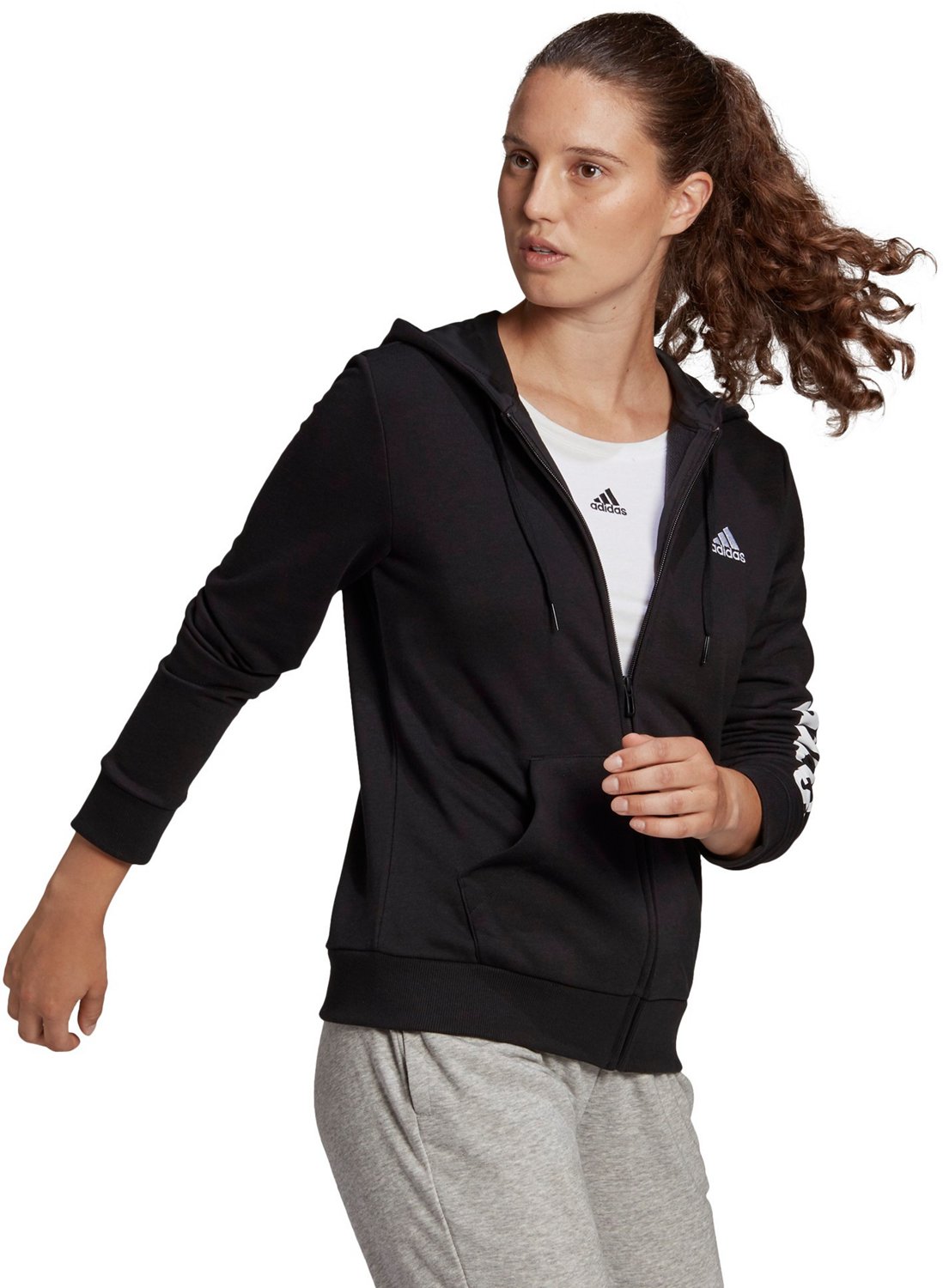 Adidas womens essentials linear full zip hoodie hot sale