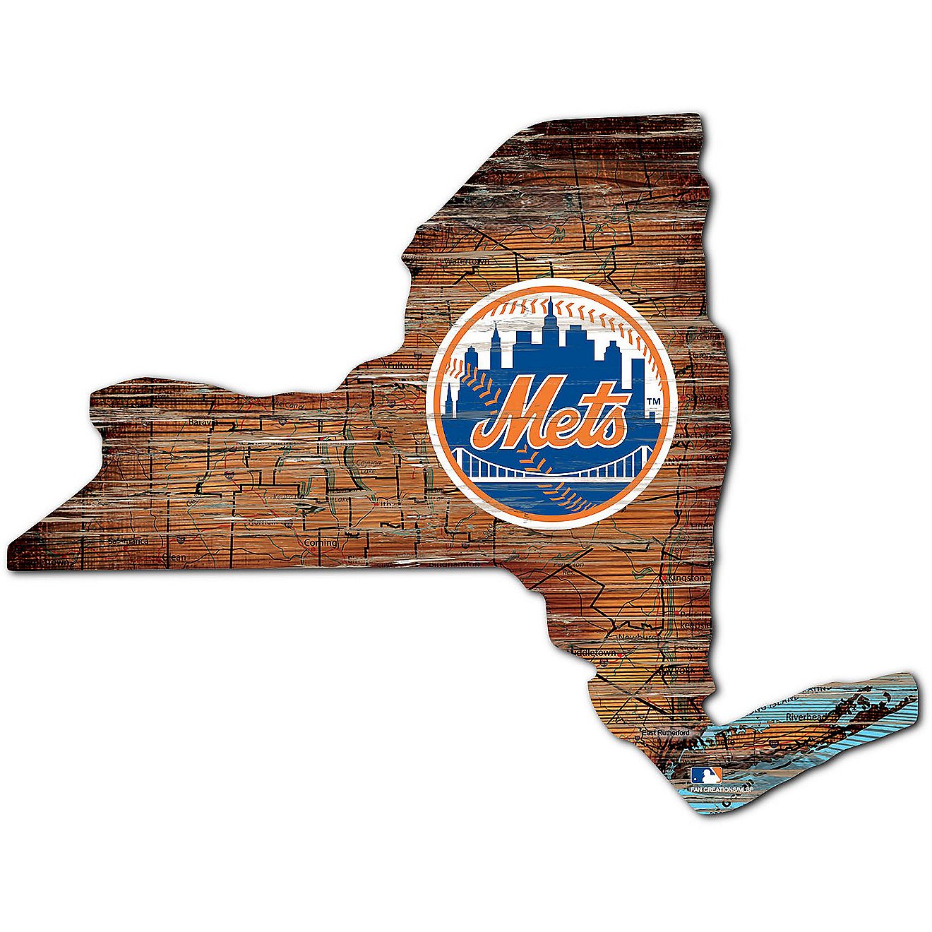 Fan Creations New York Mets Logo Distressed State Sign                                                                           - view number 1