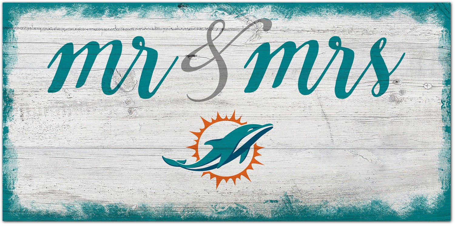 Fan Creations Miami Dolphins Script Mr and Mrs 6x12 Sign