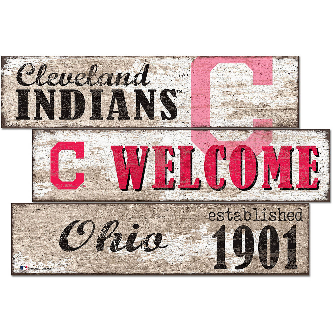 Fan Creations Cleveland Indians Welcome 3 Plank Decor                                                                            - view number 1