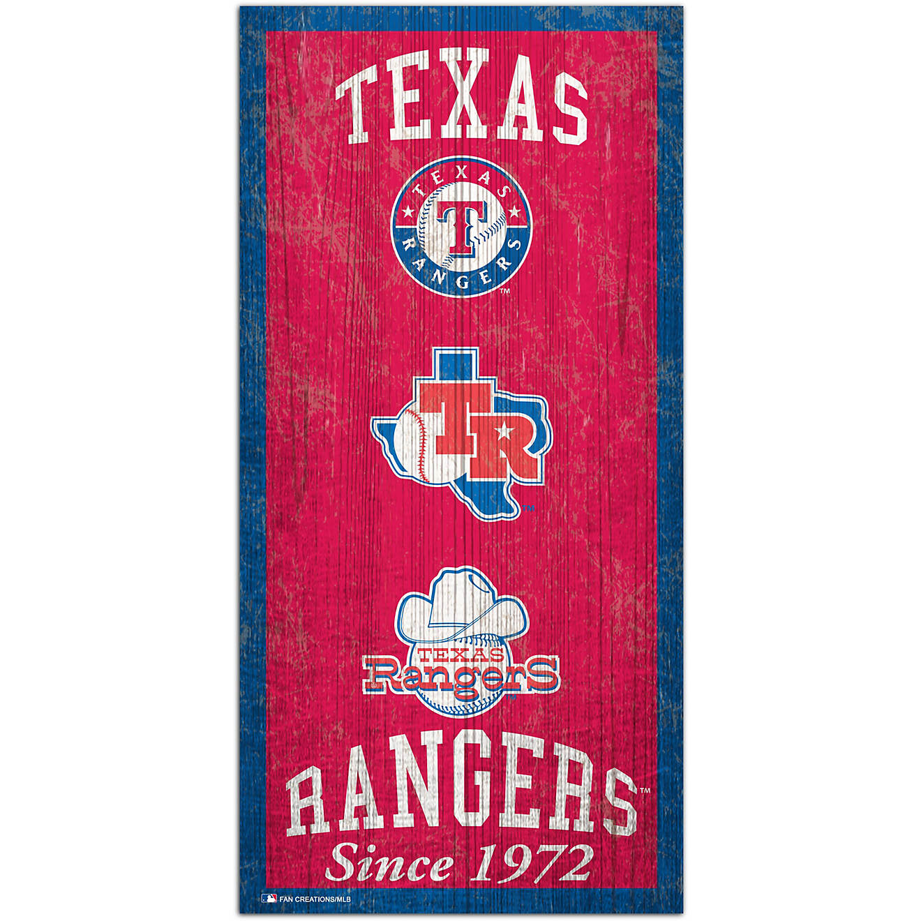 Fan Creations Texas Rangers Heritage 6 x 12 Sign                                                                                 - view number 1