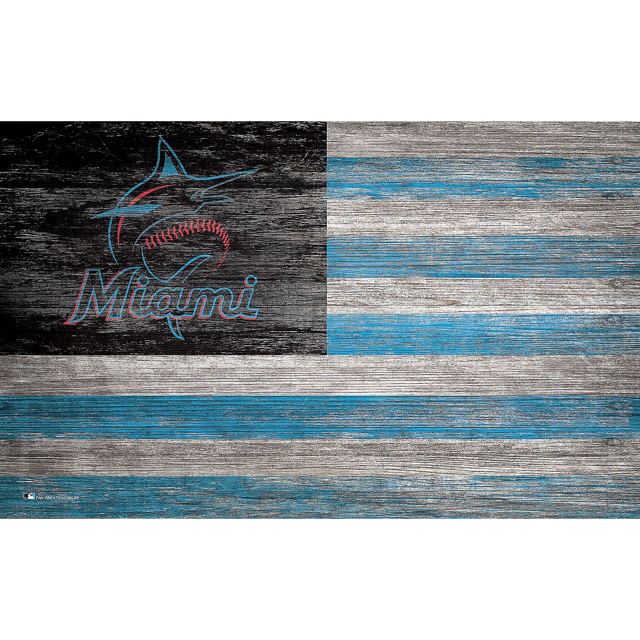 Fan Creations Miami Marlins 11 in x 19 in Distressed Flag Sign                                                                   - view number 1