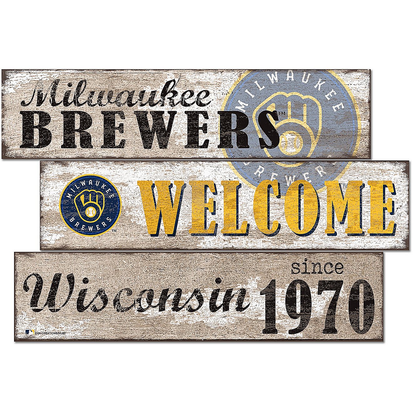 Fan Creations Milwaukee Brewers Welcome 3 Plank Decor                                                                            - view number 1