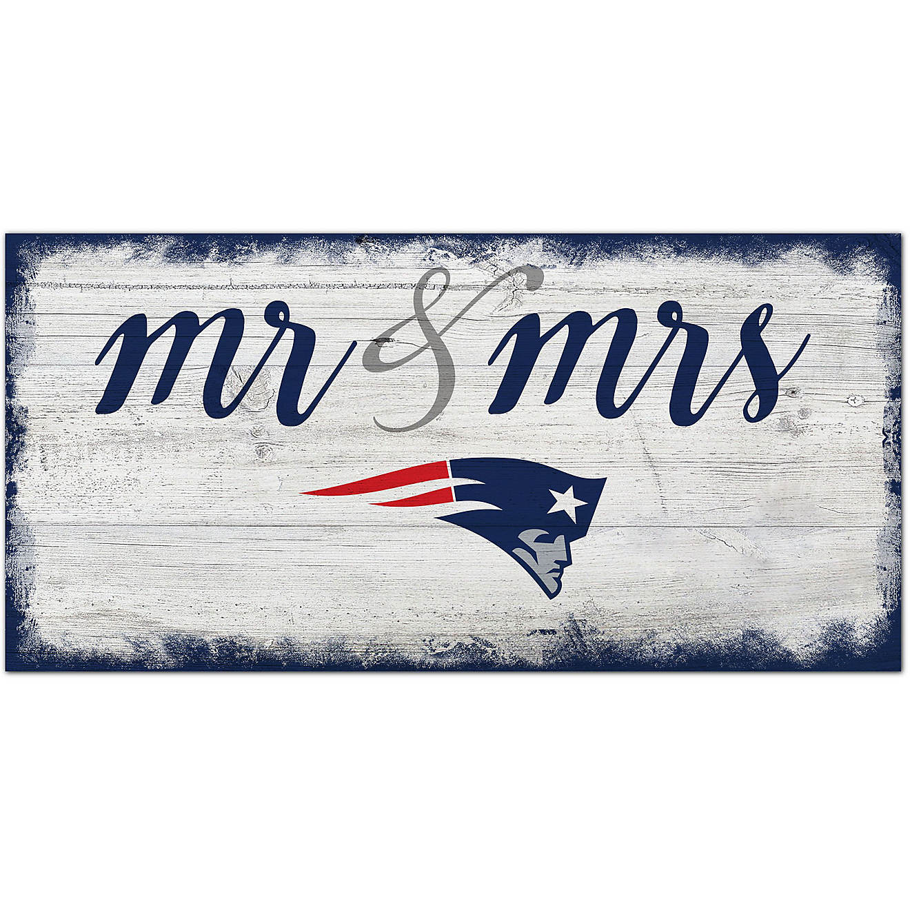 Fan Creations New England Patriots Script Mr and Mrs 6x12 Sign                                                                   - view number 1