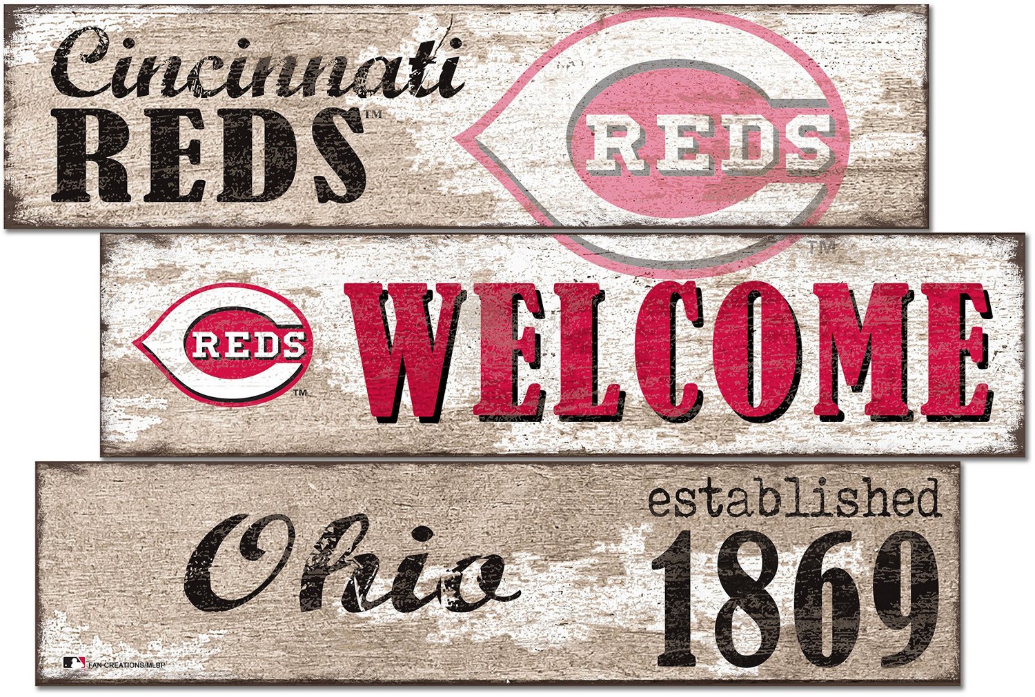 Fan Creations Cincinnati Reds Welcome 3 Plank Decor