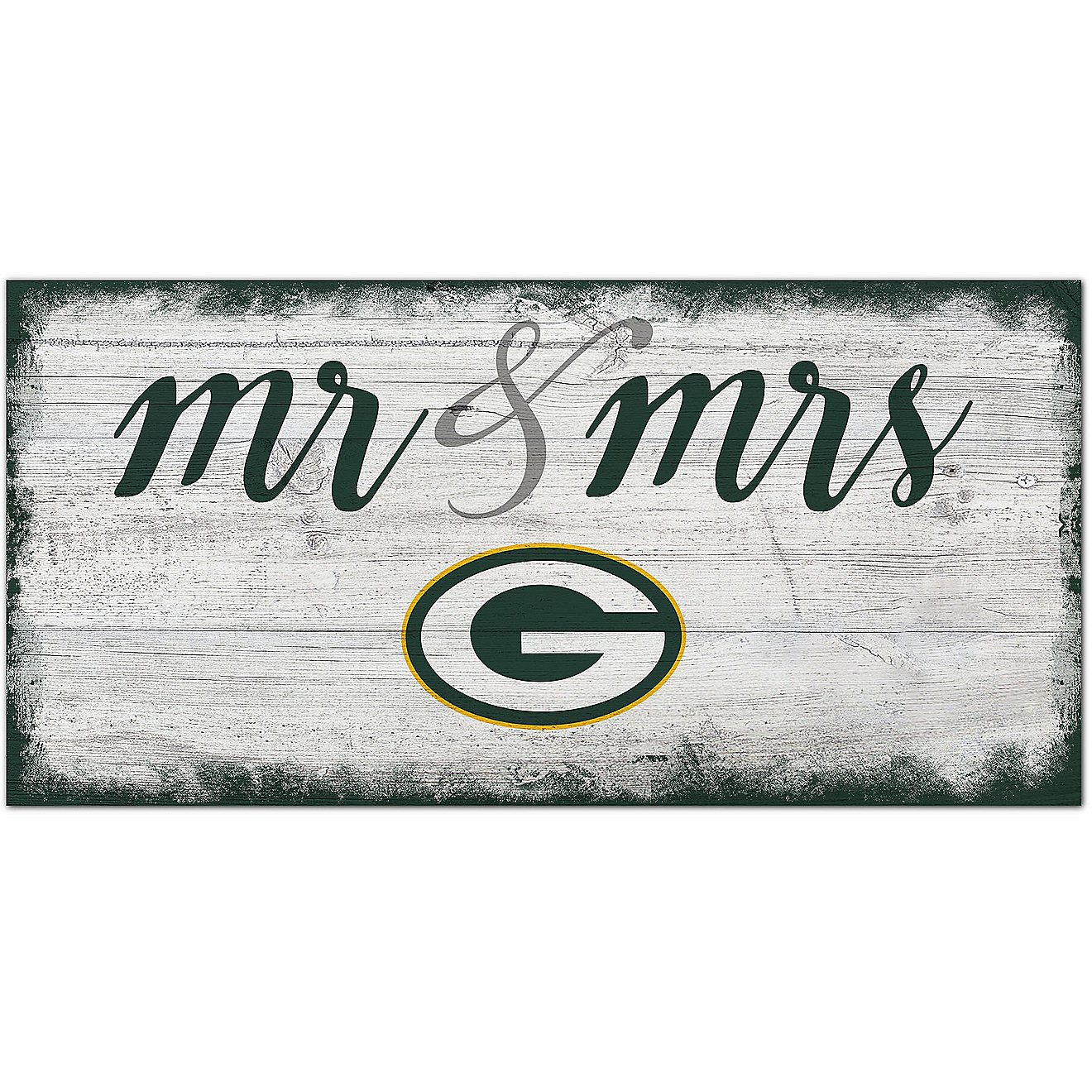 Fan Creations Green Bay Packers Script Mr and Mrs 6x12 Sign                                                                      - view number 1