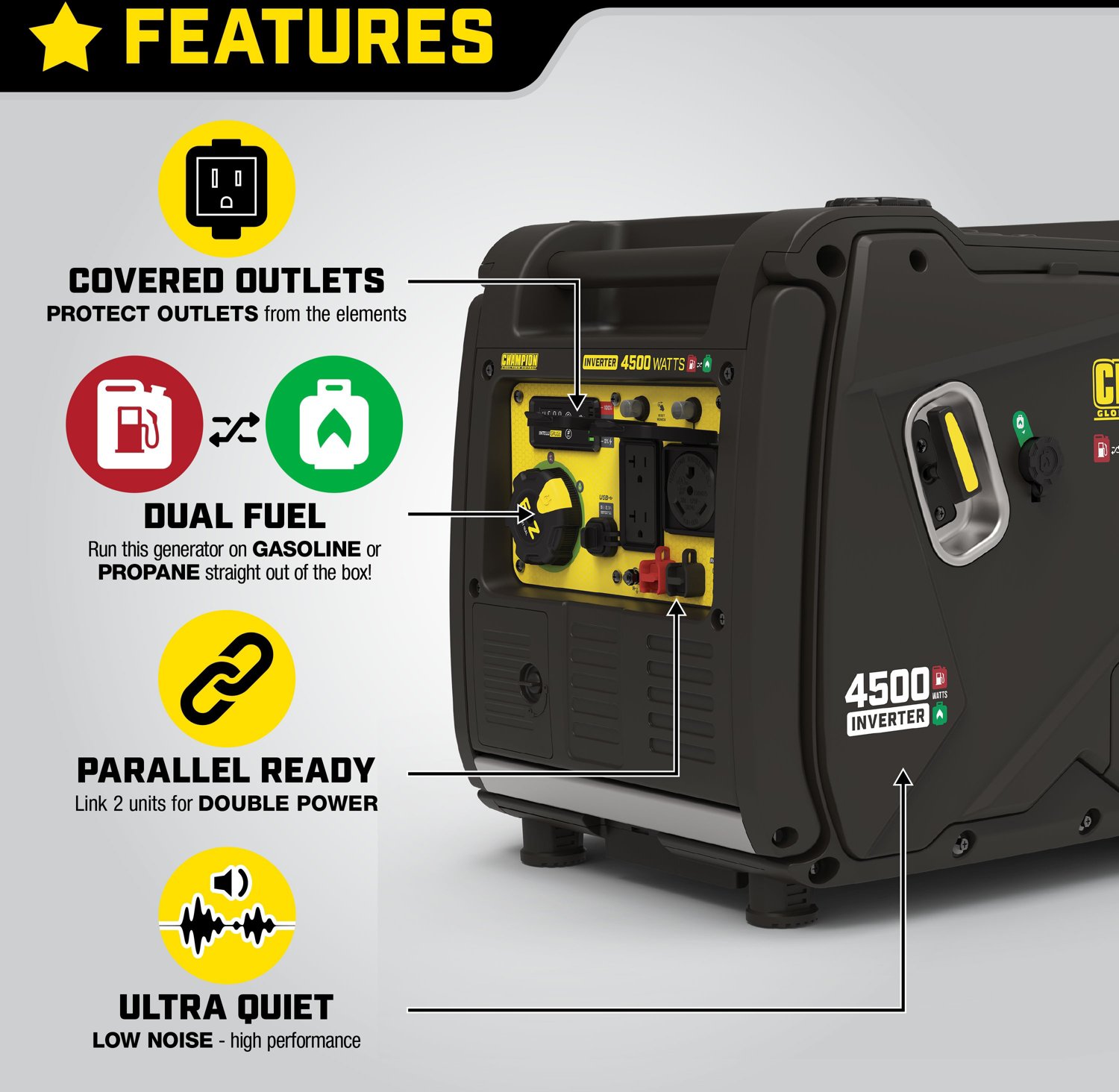 Champion 4,500Watt Portable Dual Fuel Inverter Generator with Quiet