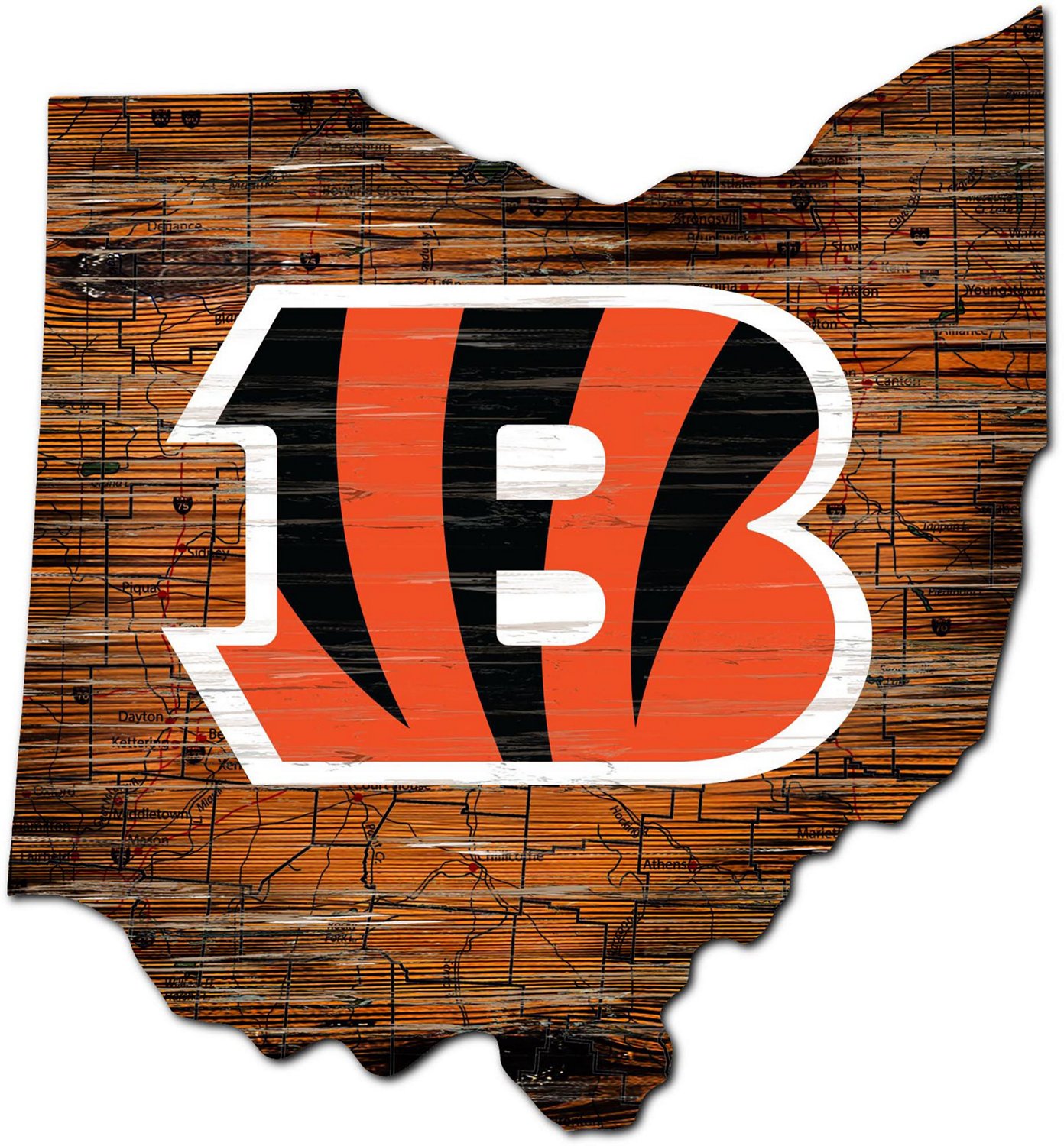 Fan Creations Cincinnati Bengals Logo Distressed State Sign