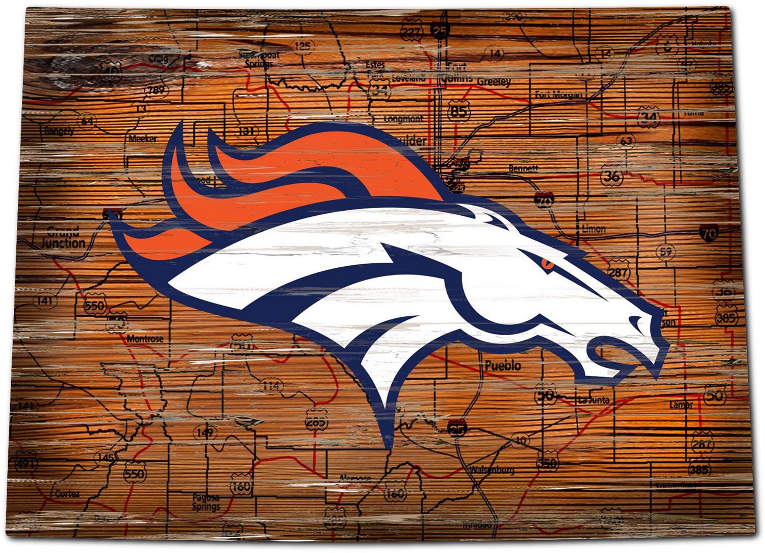 Fan Creations Denver Broncos Logo Distressed State Sign