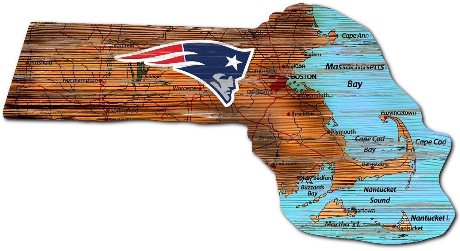 Fan Creations New England Patriots Logo Distressed State Sign                                                                    - view number 1