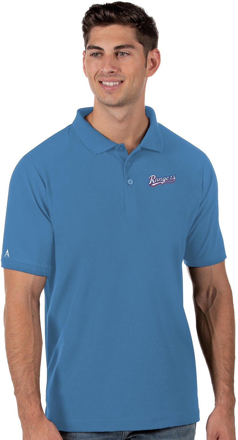 Antigua Texas Rangers Mens Blue Pique Short Sleeve Polo