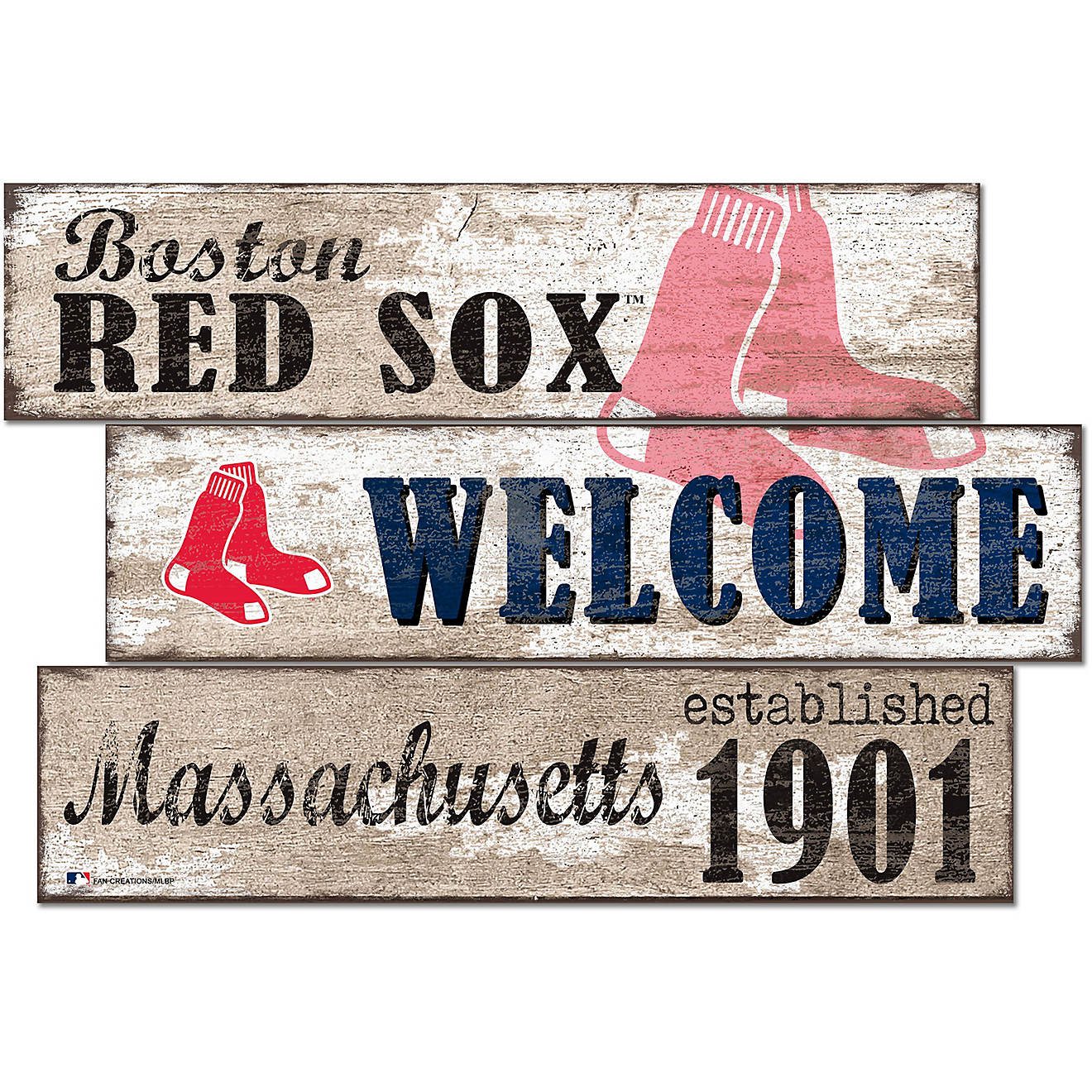 Fan Creations Boston Red Sox Welcome 3 Plank Decor                                                                               - view number 1