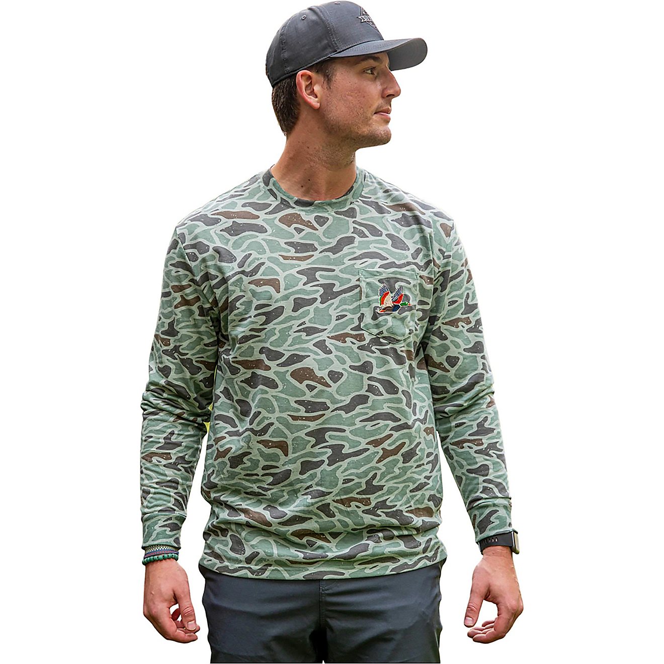 Burlebo Men's Retro Duck Camo Graphic Long Sleeve Pocket T-shirt                                                                 - view number 1