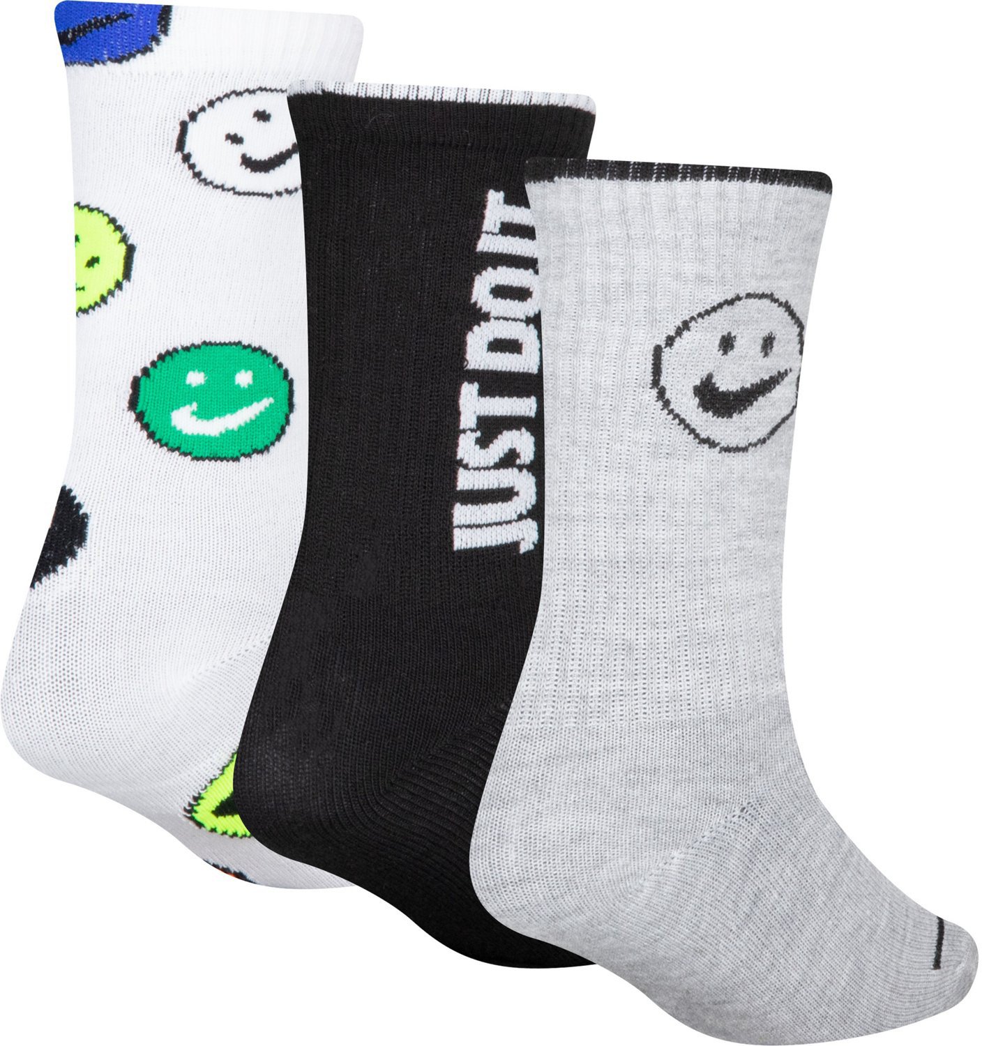 Nike Kids’ Swoosh Smiley Crew Socks 3-Pack | Academy