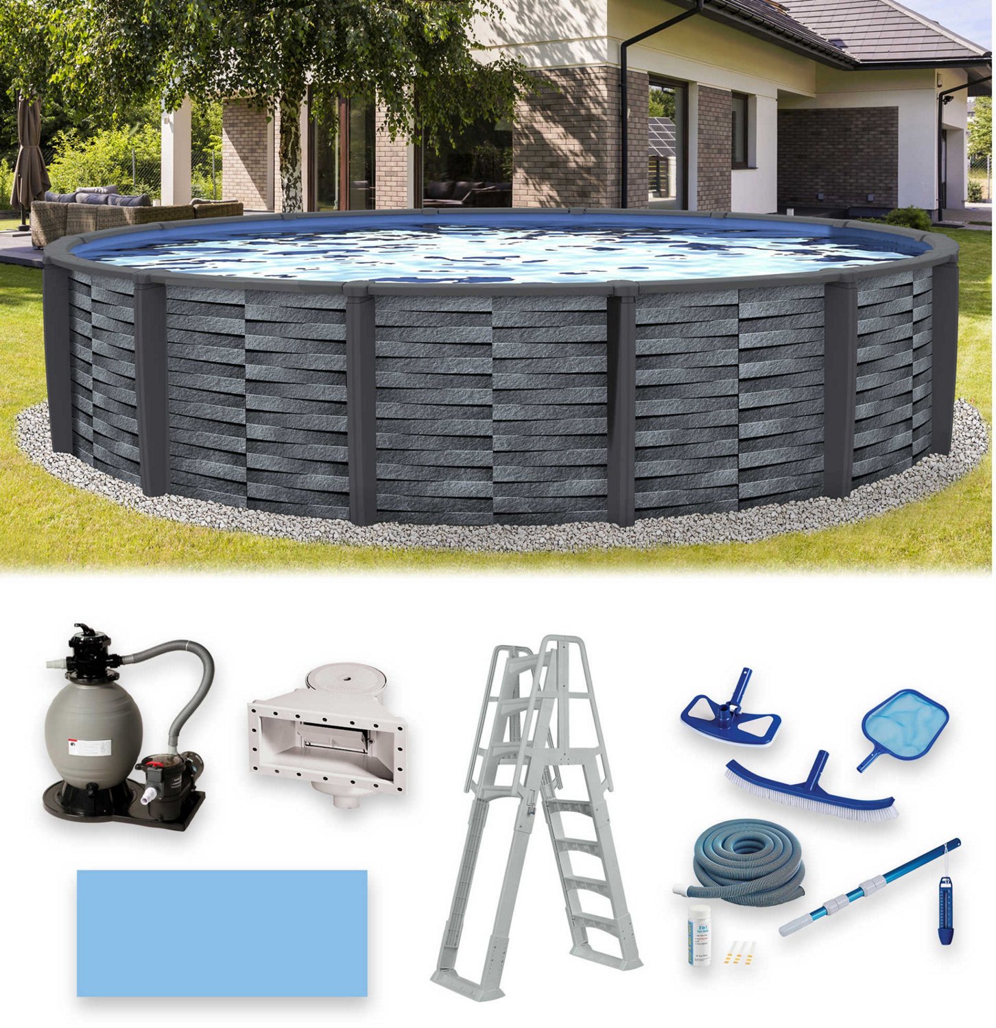 Blue Wave Affinity 18 ft Round Resin Top Rail Swimming Pool Package                                                              - view number 7