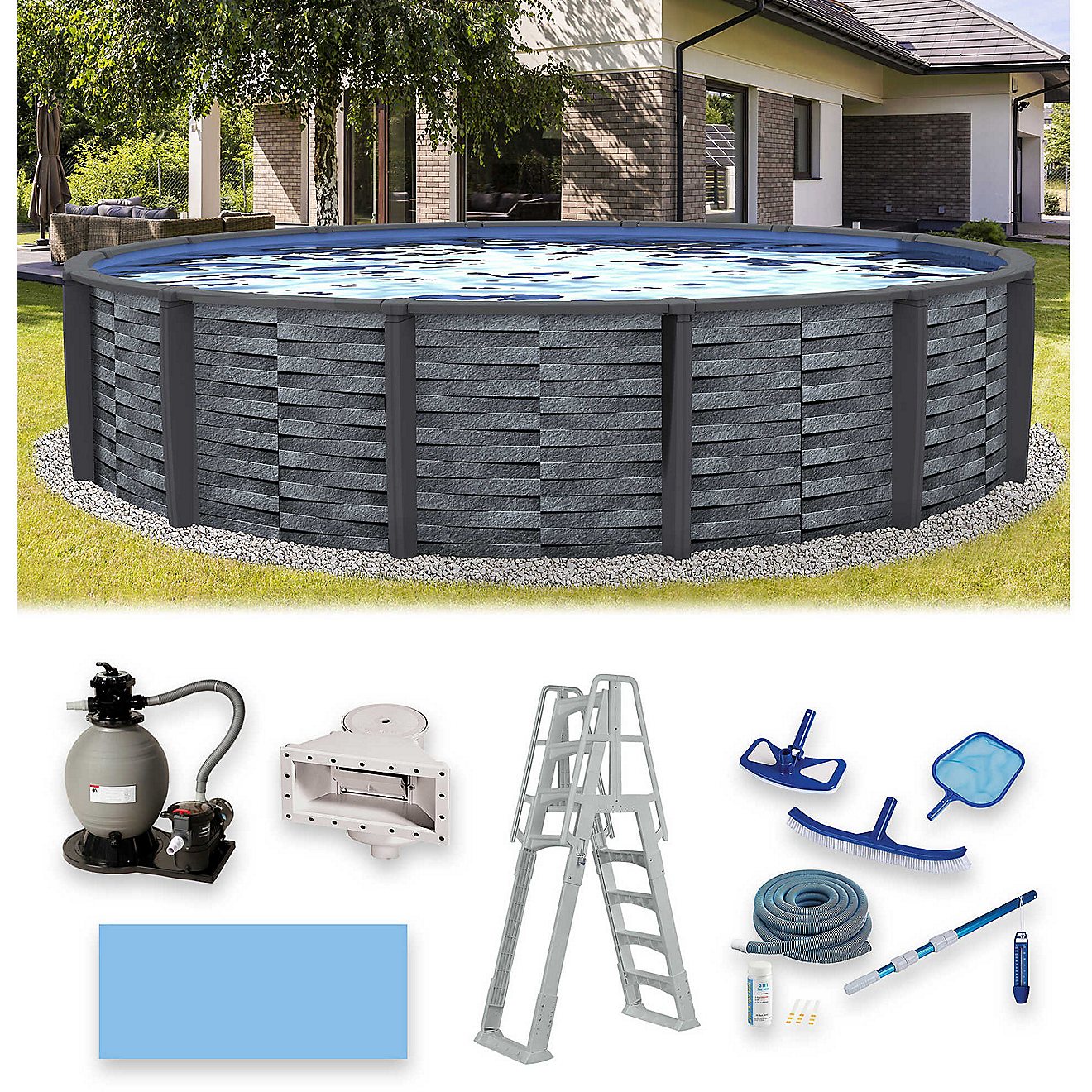 Blue Wave Affinity 18 ft Round Resin Top Rail Swimming Pool Package                                                              - view number 7