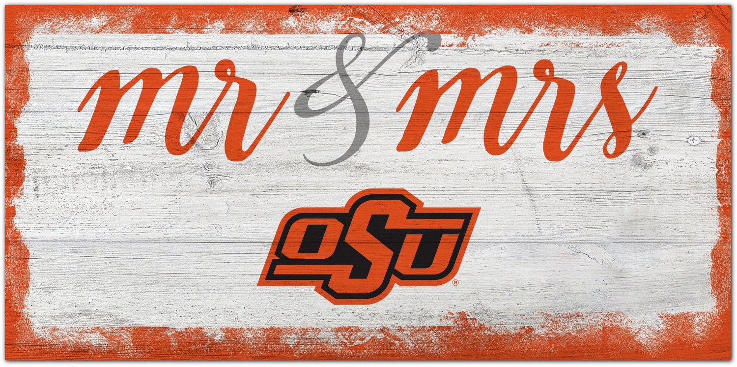 Fan Creations Oklahoma State University Script Mr. and Mrs. 6 in x 12 in Sign