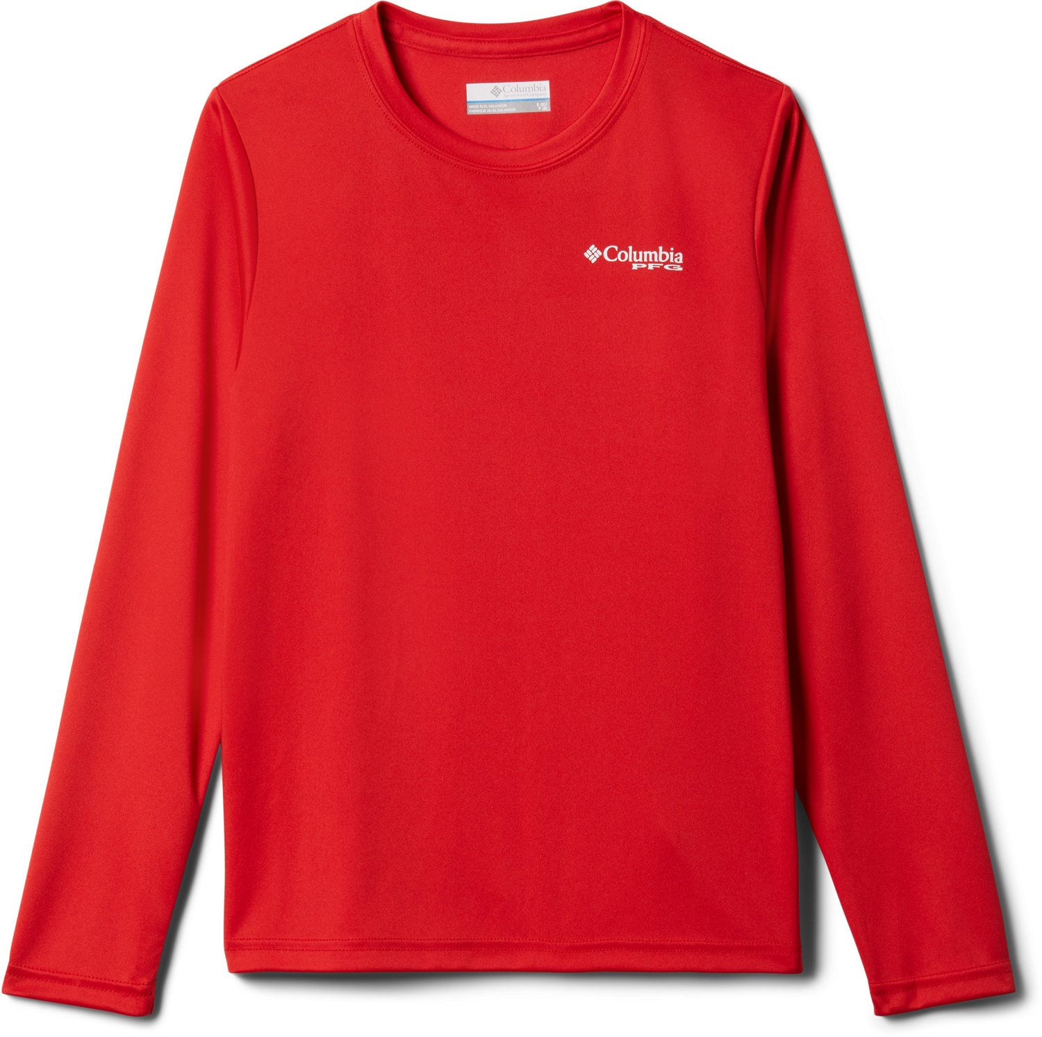 Columbia Men's Terminal Tackle Long Sleeve Fishing Shirt, Collegiate  Navy/Sunset Red Logo, Large Tall