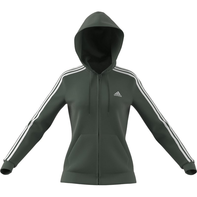 adidas Women's Essentials Fleece 3-Stripes Full-Zip Hoodie Green, Small - Women's Athletic Fleece at Academy Sports product image