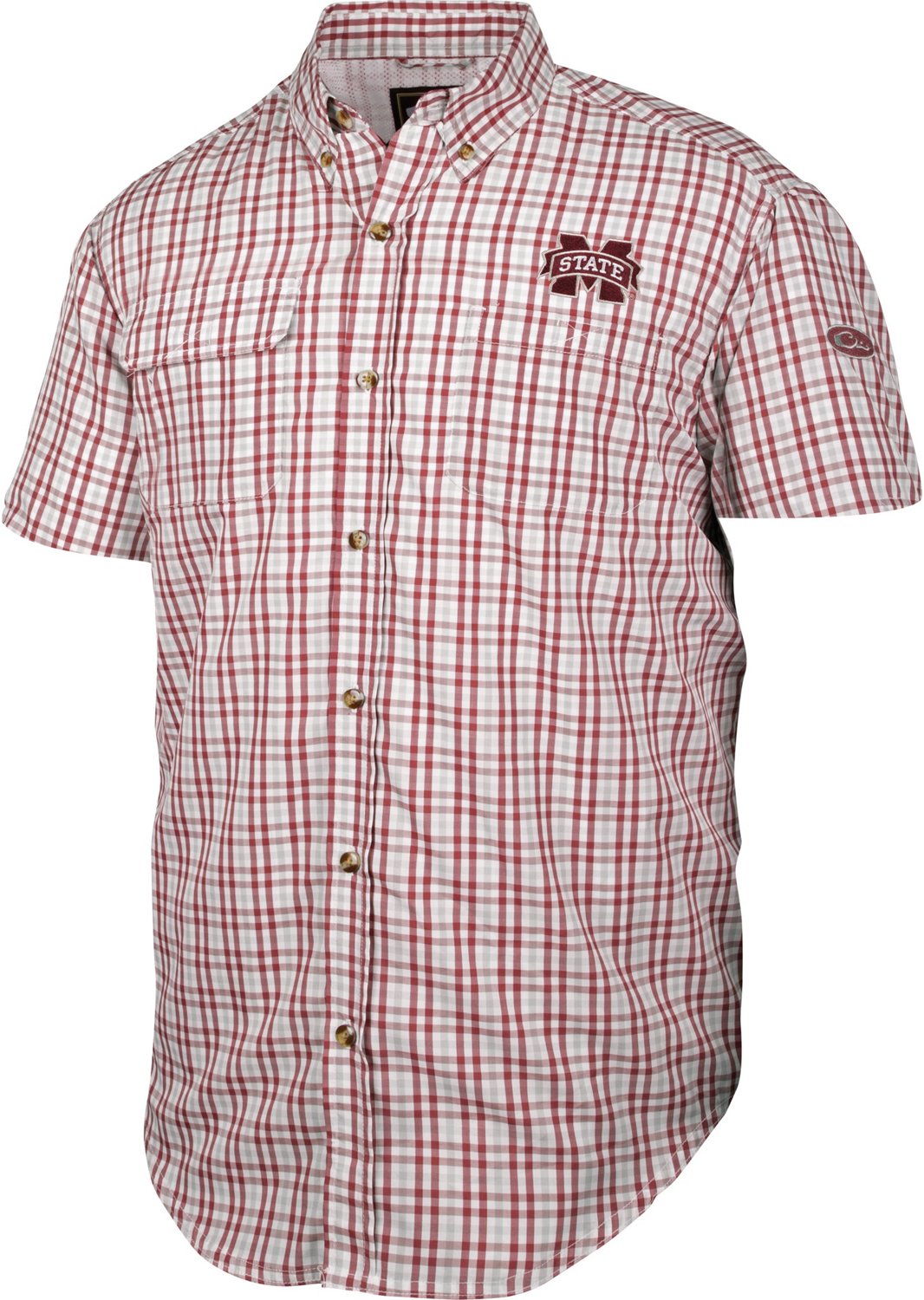 Drake Men's Mississippi State University Gingham Wingshooter Short Sleeve Button Down Shirt
