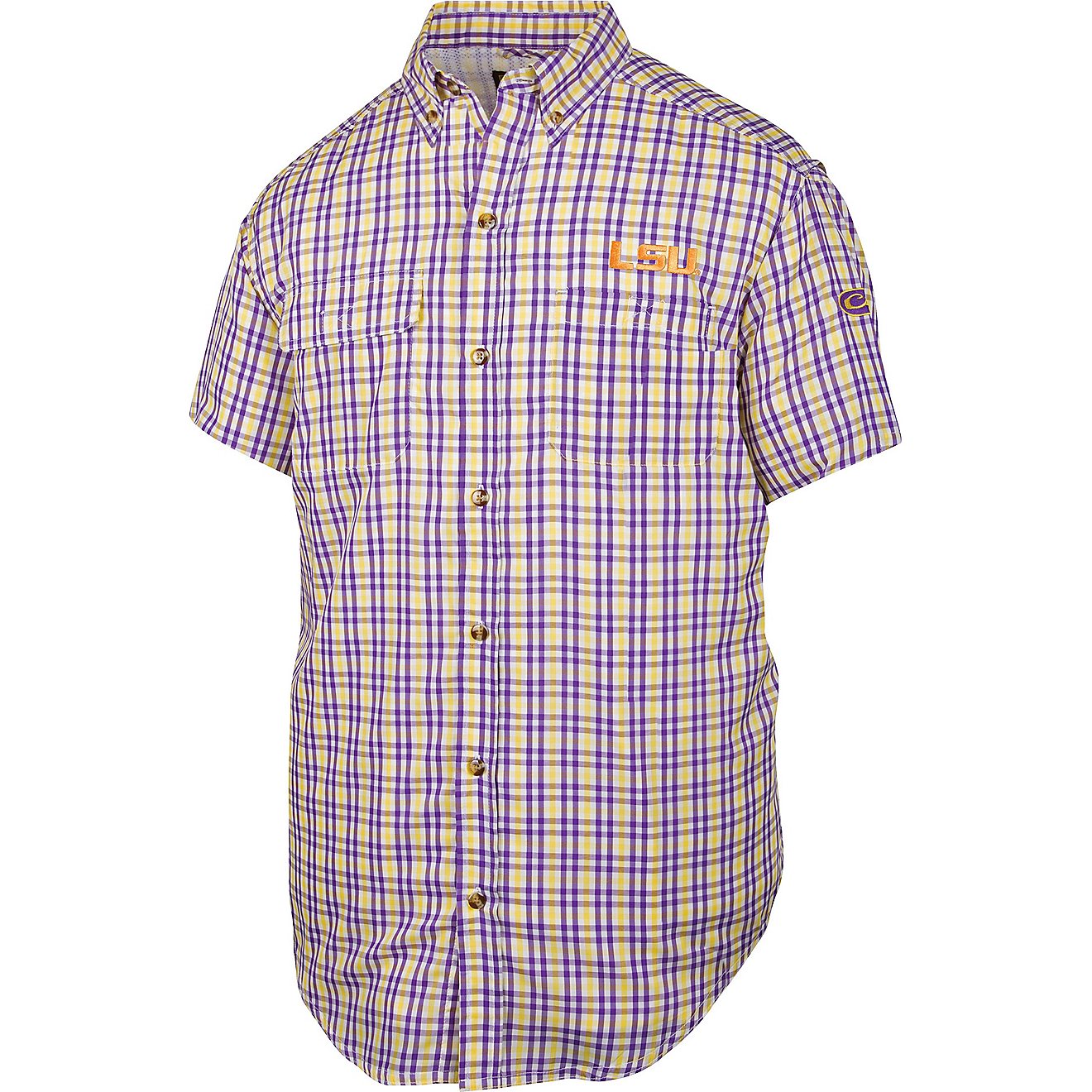 Drake Men's Louisiana State University Gingham Wingshooter Short Sleeve Button Down Shirt                                        - view number 1