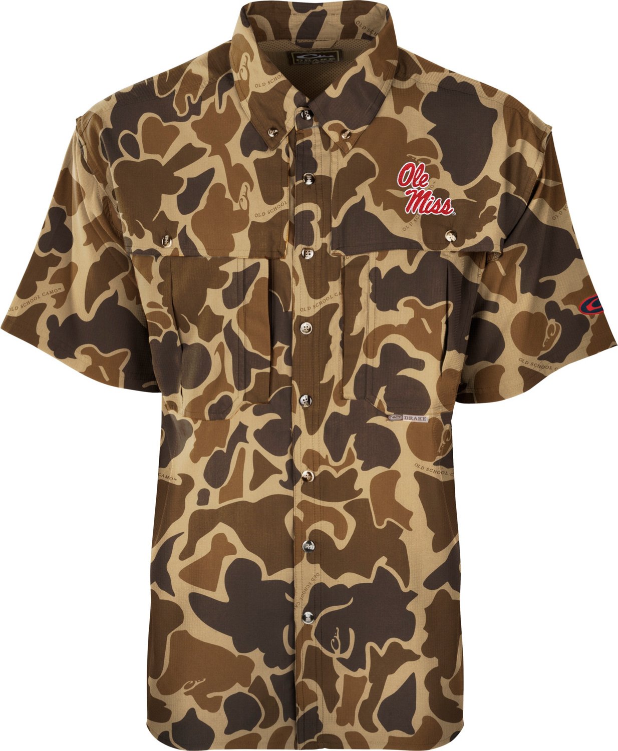 Drake Men's University Of Mississippi Old School Camo Flyweight Wingshooter Button Down Shirt