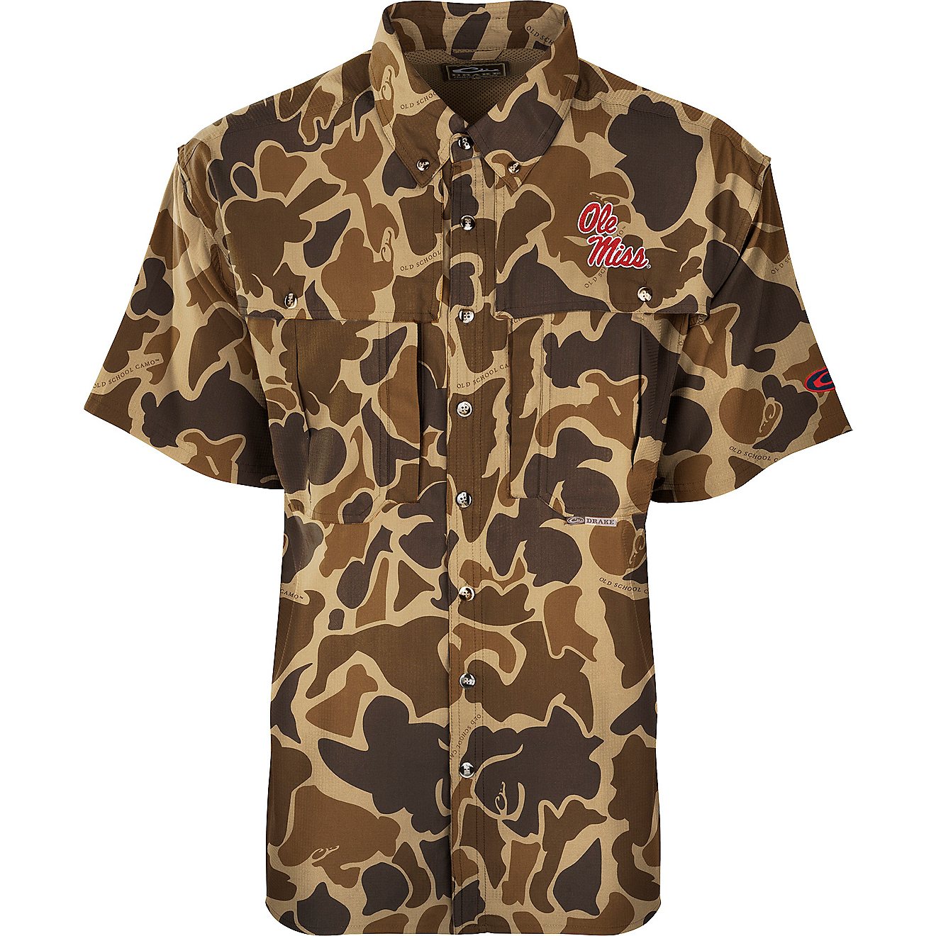Drake Men's University Of Mississippi Old School Camo Flyweight Wingshooter Button Down Shirt                                    - view number 1