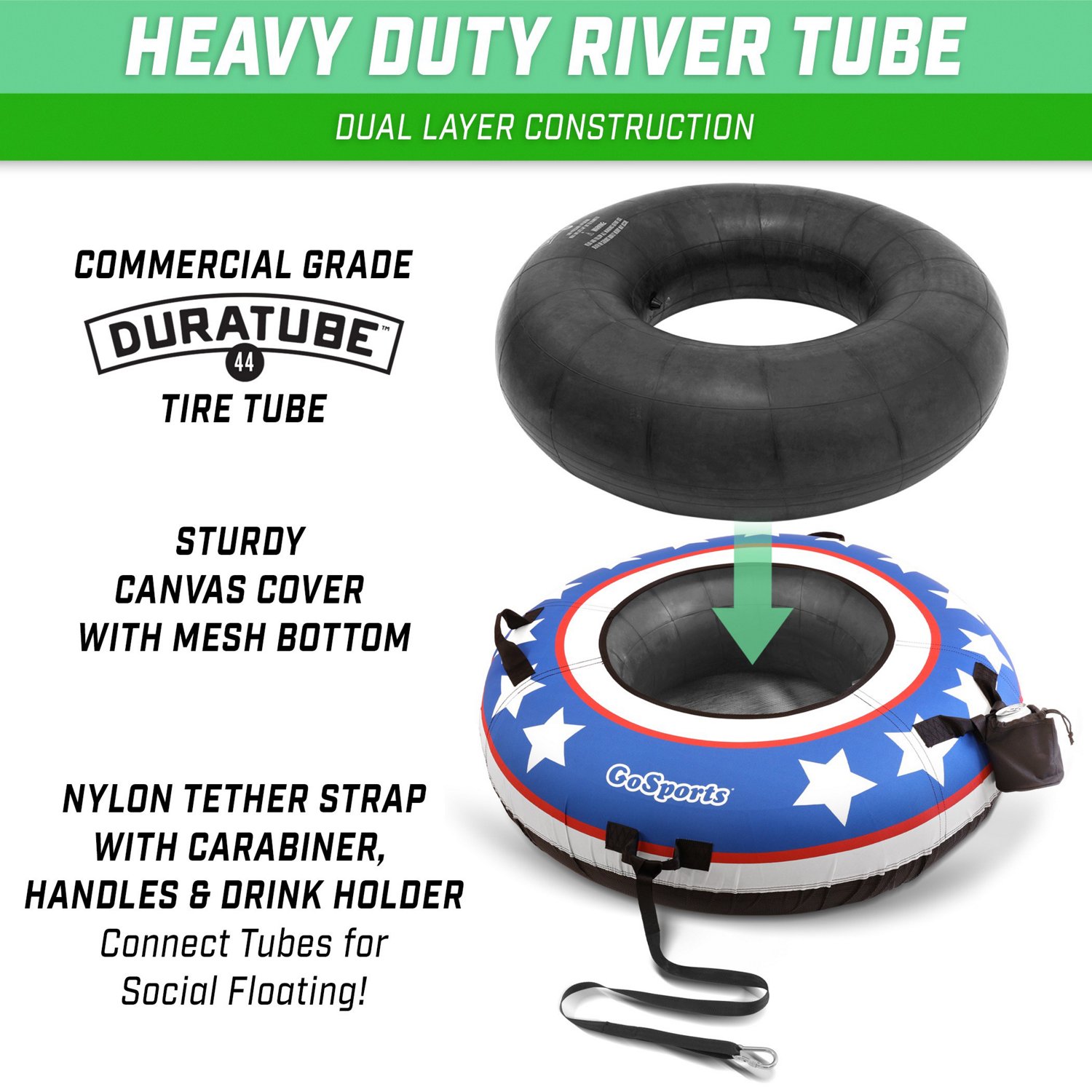 GoSports 44 in Heavy Duty Stars and Stripes River Tube with Premium Canvas Cover - view number 3
