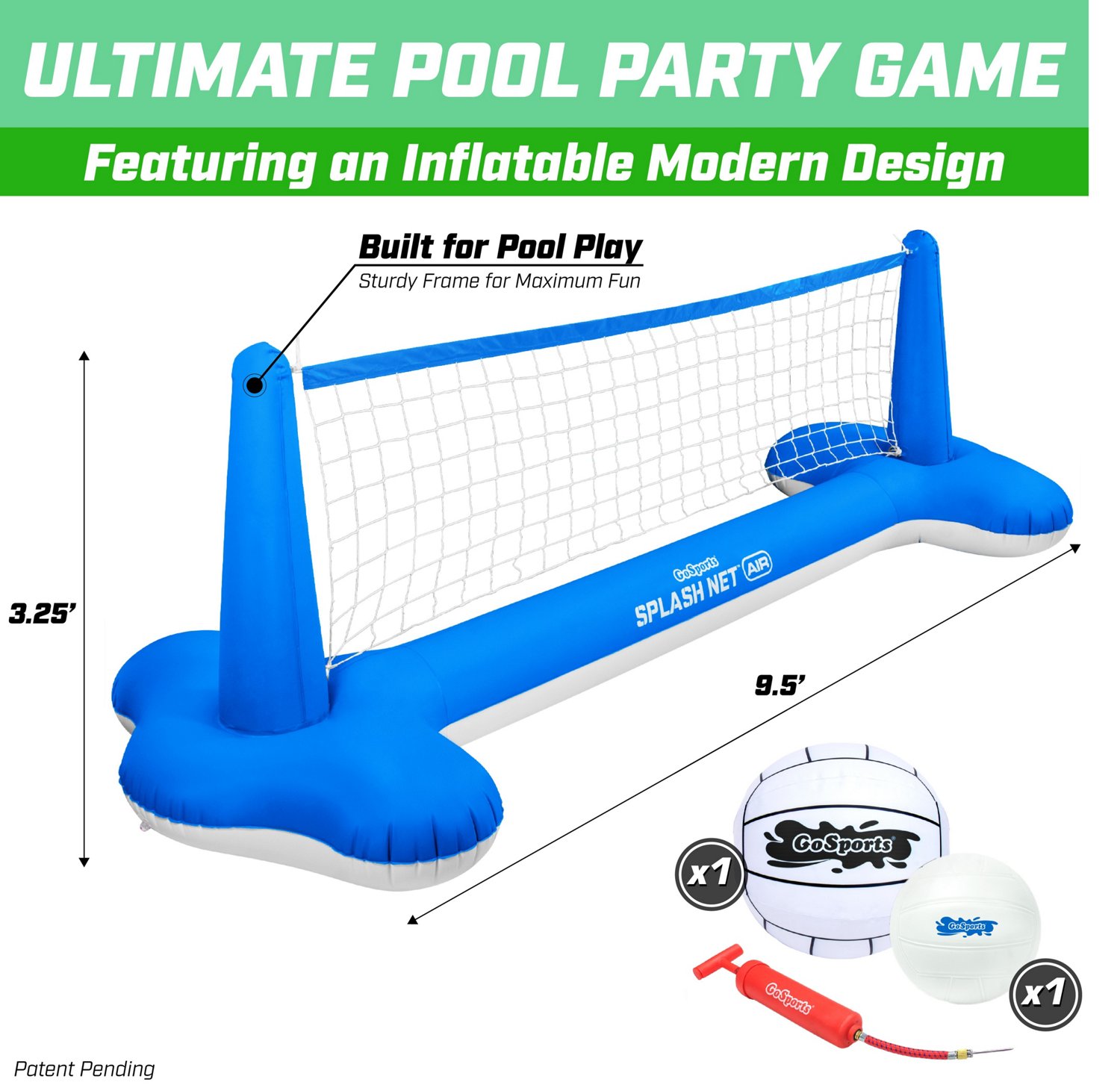 GoSports Splash Net Air Inflatable Pool Volleyball Game Academy