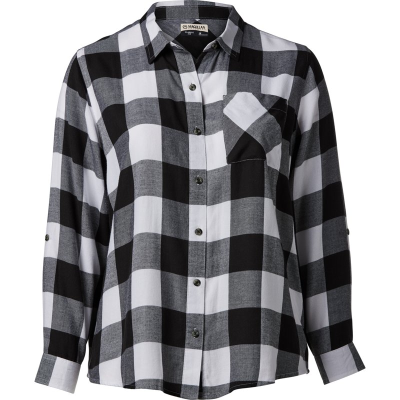 Magellan Outdoors Women's Willow Creek Plus Size Flannel Top Black/White, 2X - Women's Outdoor Short-Sleeve Tops at Academy Sports product image
