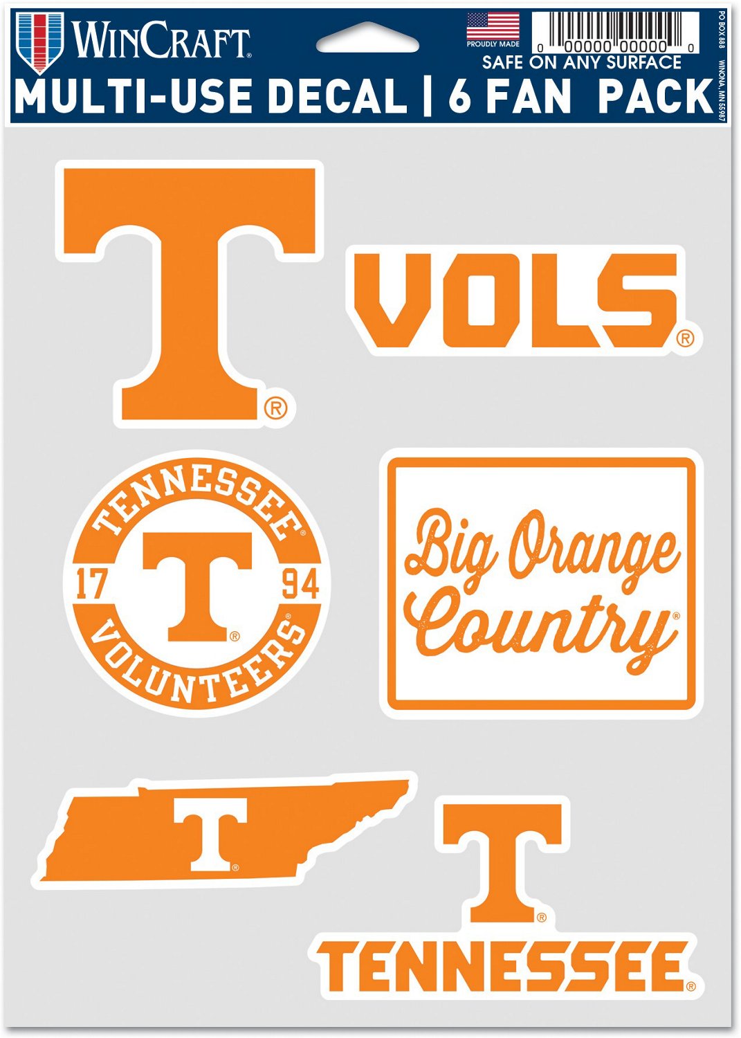 WinCraft University of Tennessee Fan Decals 3Pack Academy