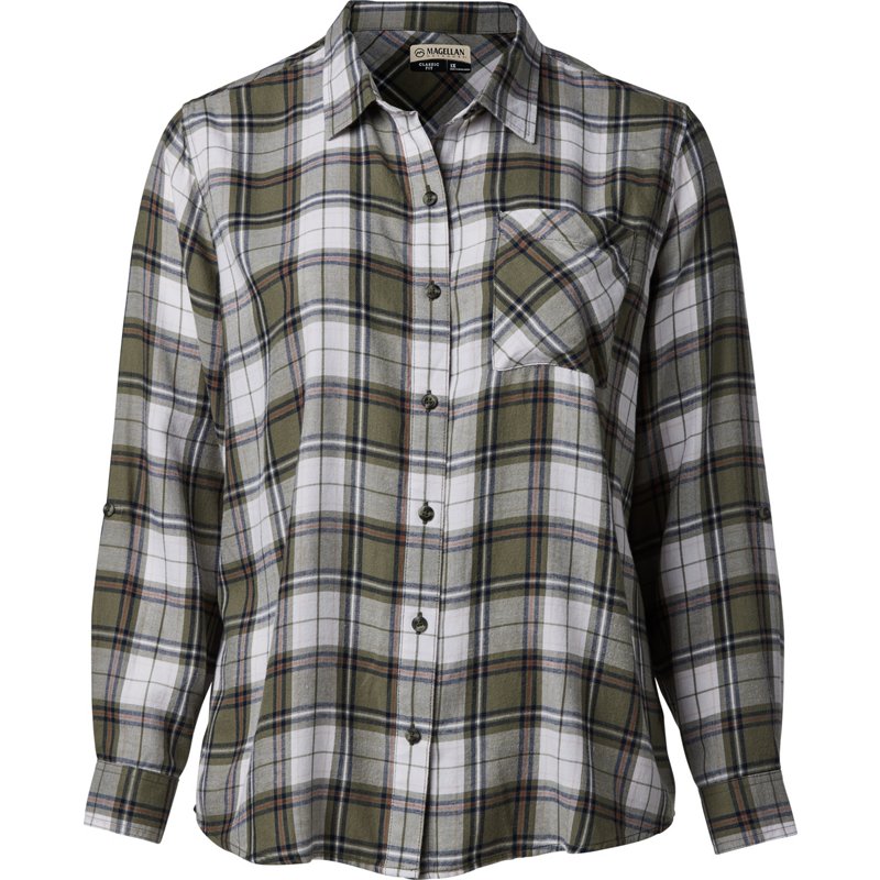 Magellan Outdoors Women's Willow Creek Plus Size Flannel Top Green Light, 1X - Women's Outdoor Short-Sleeve Tops at Academy Sports product image